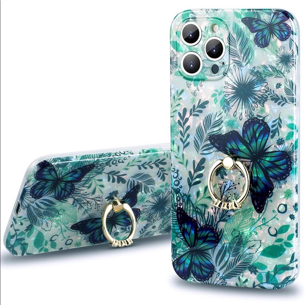 Iphone 12 Pro Max Case,Butterfly for Women Girls with 360 Degree Rotating Ring